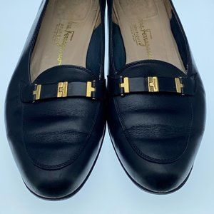Ferragamo 10 C (Wide) Blue Kidskin Loafers w/Gold Logo Ships Free!